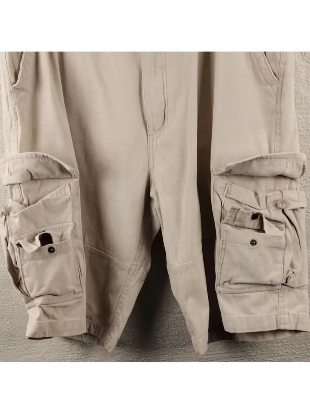Swiss Cross Tan High Waist Eight Pocket Zipper Front Closure Cargo Shorts